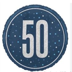 18" Foil Glitz Blue & Silver 50th Birthday Balloon