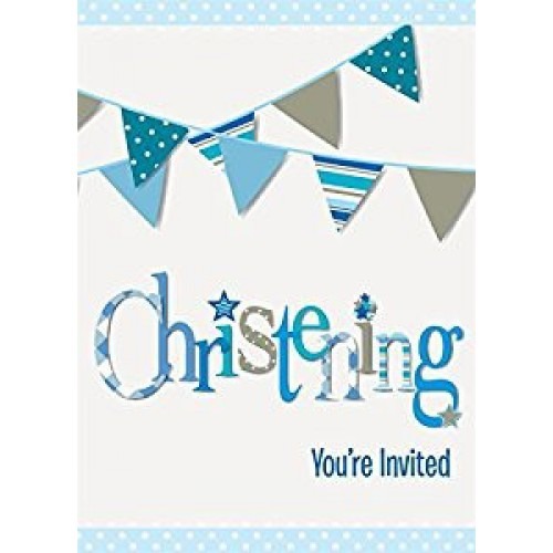 Blue Bunting Christening Invitations