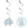 Blue Baby Elephant Hanging Swirl Decorations 3pck