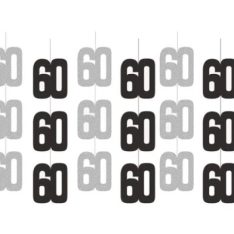 Birthday Glitz Black & Silver 60th Hanging Decorations - 1.52m