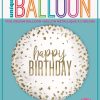 "Happy Birthday" Round Satin Foil Balloon, White/Gold