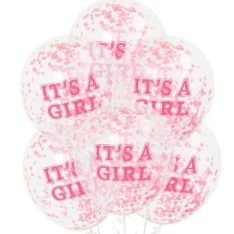 It’s a girl themed white blue confetti balloons