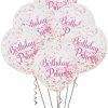 Pink Birthday Princess Clear Latex Balloons with Confetti (30cm) Pack of 6