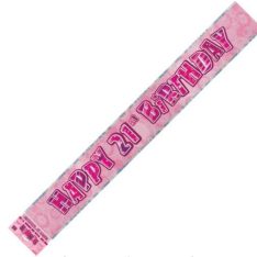 Happy 21st Birthday Banner Pink Silver Glitz