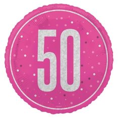 18" Foil Glitz Pink & Silver 50th Birthday Balloon