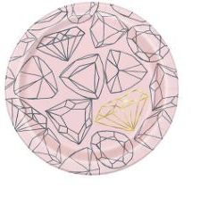 Pink Diamond Foil Hen Party Round Paper Plates 17cm - Pack of 8