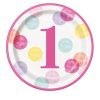 Pink Dots First Birthday Round Dinner Plate - 23cm - Pack of 8