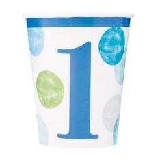 1st Birthday Boy Blue Dots Paper Cups 270ml - Pack of 8