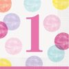 First Birthday Girl Pink Dots Luncheon Napkins 33cm 2Ply - Pack of 16
