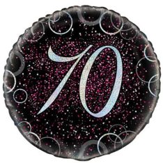 70 Birthday Pink Glitz Round Prism 18" Foil Balloon