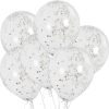 Silver Confetti Clear Latex Balloons (30cm) Pack of 6