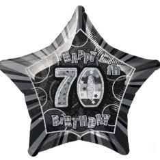 Black Glitz 70 Happy Birthday Star Foil Balloon - 20"