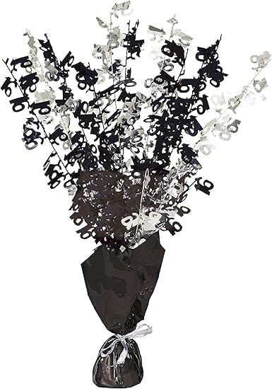 Birthday Balloon Weight Spray Centrepiece – 16th Black & Silver