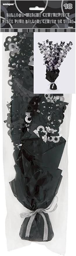 Birthday Balloon Weight Spray Centrepiece – 18th Black & Silver
