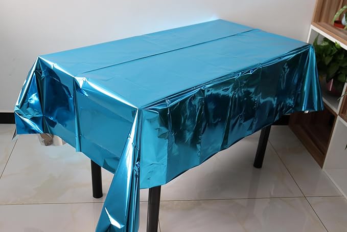 3 x Foil Pale Blue Plastic Tablecloth, 9ft x 4.5ft - Image 2