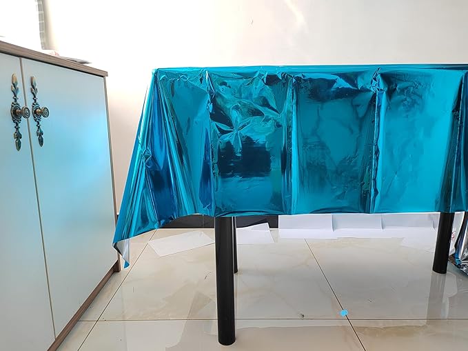 3 x Foil Pale Blue Plastic Tablecloth, 9ft x 4.5ft - Image 3