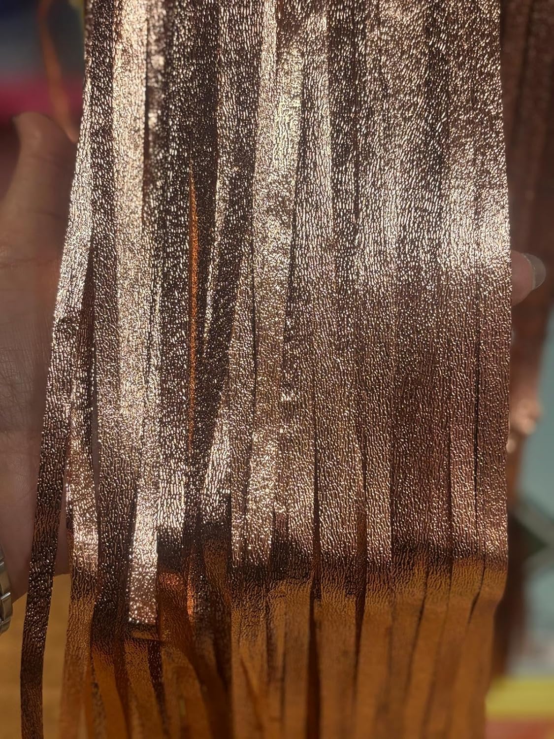 3pcs 2M X 1M Metallic Tinsel Curtains Aluminium Foil Flow Silk Curtain, Frosted Rose Gold - Image 5