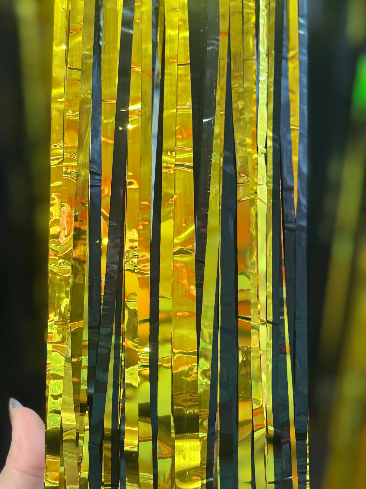 3pcs 2M X 1M Metallic Tinsel Curtains Aluminium Foil Flow Silk Curtain, Black and Gold - Image 6