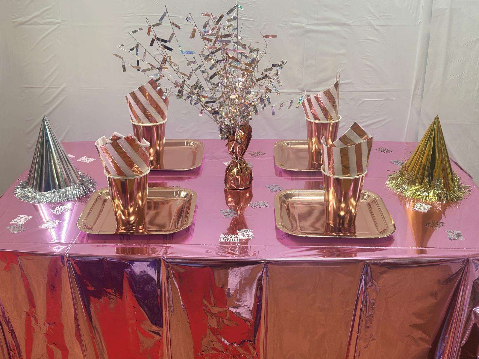 3 x Foil Pale Pink Plastic Tablecloth, 9ft x 4.5ft - Image 3