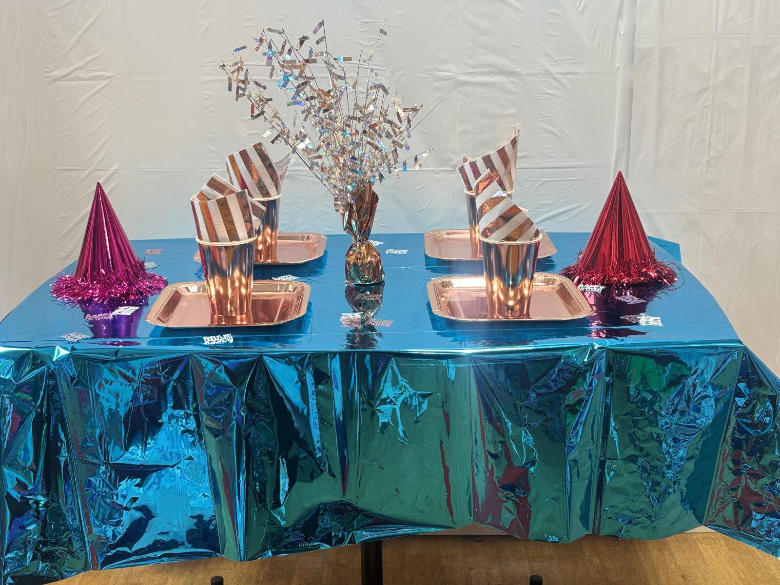 3 x Foil Pale Blue Plastic Tablecloth, 9ft x 4.5ft - Image 6