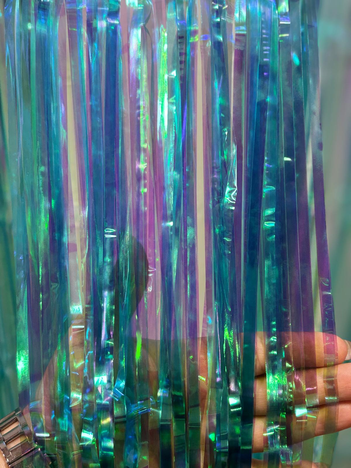 3pcs 2M X 1M Metallic Tinsel Curtains Aluminium Foil Flow Silk Curtain, Blue Iridescent - Image 2