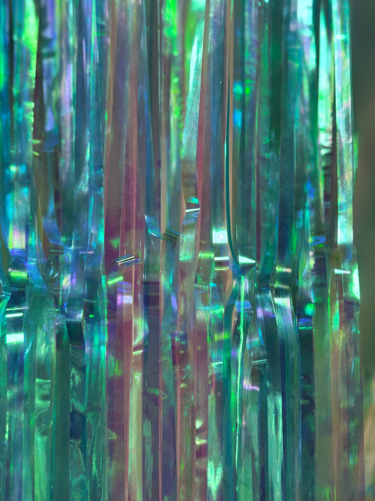 3pcs 2M X 1M Metallic Tinsel Curtains Aluminium Foil Flow Silk Curtain, Blue Iridescent - Image 3