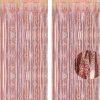 3pcs 2M X 1M Metallic Tinsel Curtains Aluminium Foil Flow Silk Curtain, Frosted Rose Gold