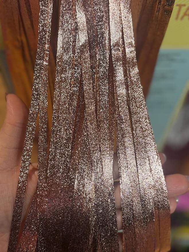 3pcs 2M X 1M Metallic Tinsel Curtains Aluminium Foil Flow Silk Curtain, Frosted Rose Gold - Image 2