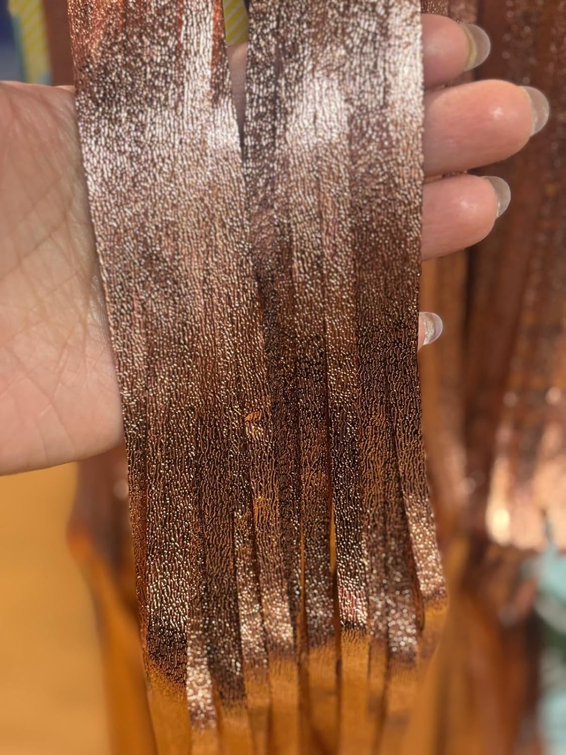 3pcs 2M X 1M Metallic Tinsel Curtains Aluminium Foil Flow Silk Curtain, Frosted Rose Gold - Image 4