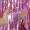 3pcs 2M X 1M Metallic Tinsel Curtains Aluminium Foil Flow Silk Curtain, Frosted Pale Pink