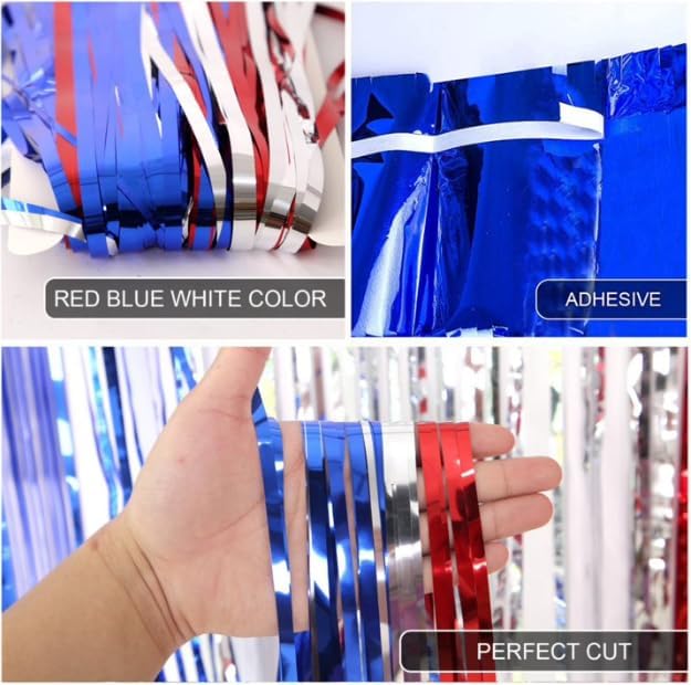 3pcs 2M X 1M Metallic Tinsel Curtains Aluminium Foil Flow Silk Curtain, Independence Day - Image 2