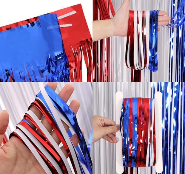 3pcs 2M X 1M Metallic Tinsel Curtains Aluminium Foil Flow Silk Curtain, Independence Day - Image 6