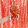 3pcs 2M X 1M Metallic Tinsel Curtains Aluminium Foil Flow Silk Curtain, Iridescent Orange