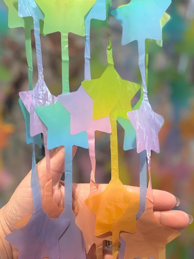 3pcs 2M X 1M Metallic Tinsel Curtains Aluminium Foil Flow Silk Curtain, Star Shaped Pastel Rainbow - Image 5