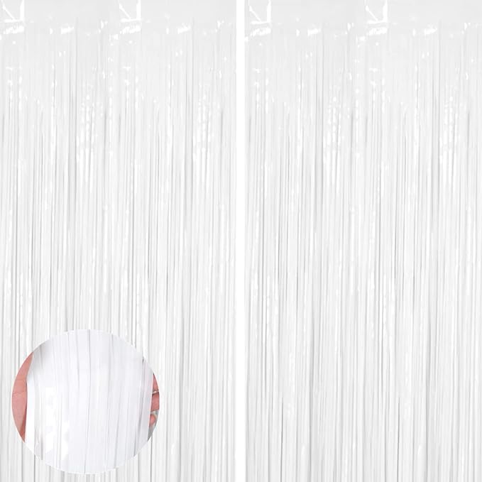 3pcs 2M X 1M Metallic Tinsel Curtains Aluminium Foil Flow Silk Curtain, White - Image 2