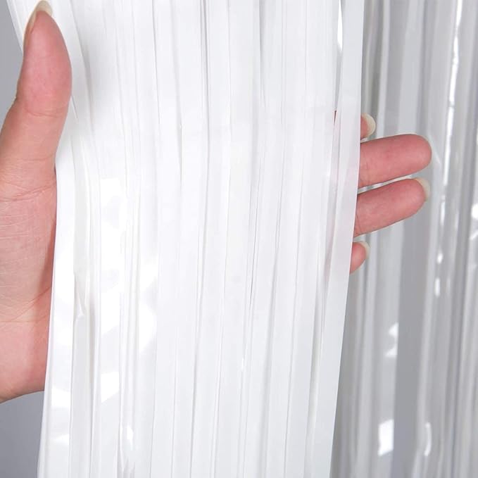 3pcs 2M X 1M Metallic Tinsel Curtains Aluminium Foil Flow Silk Curtain, White - Image 4