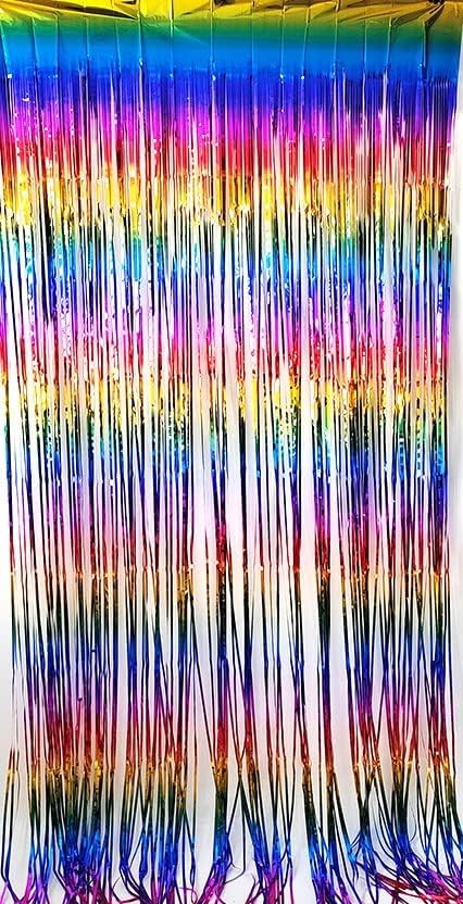 3pcs 2M X 1M Metallic Tinsel Curtains Aluminium Foil Flow Silk Curtain, Rainbow - Image 3