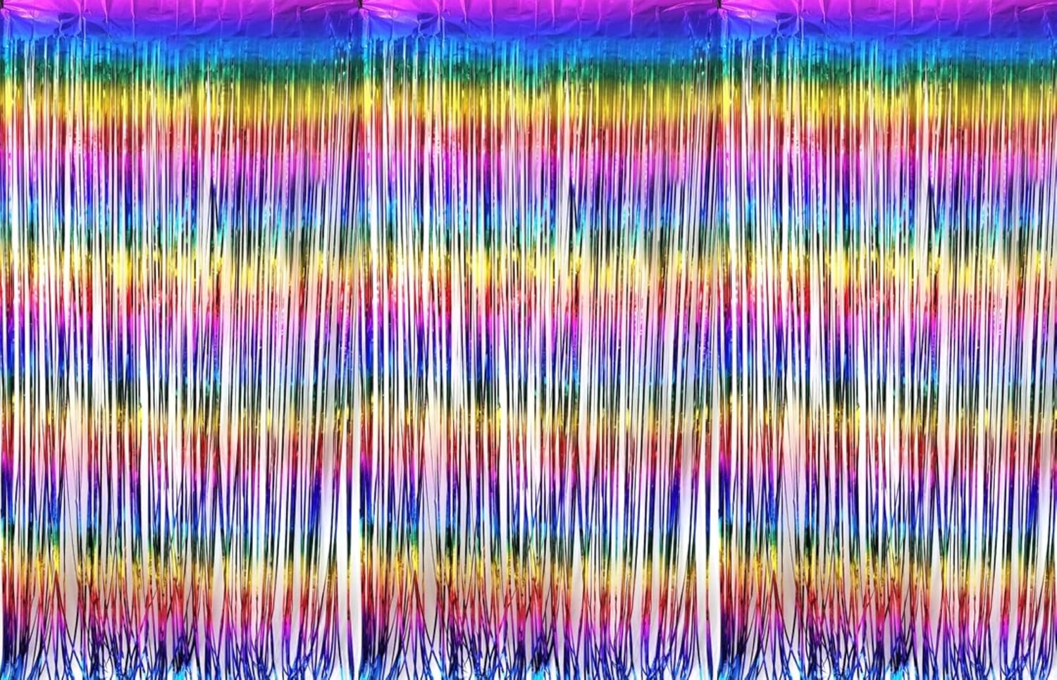 3pcs 2M X 1M Metallic Tinsel Curtains Aluminium Foil Flow Silk Curtain, Rainbow - Image 5