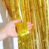 3pcs 2M X 1M Metallic Tinsel Curtains Aluminium Foil Flow Silk Curtain, Ripple Gold