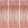 3pcs 2M X 1M Metallic Tinsel Curtains Aluminium Foil Flow Silk Curtain, Rose Gold