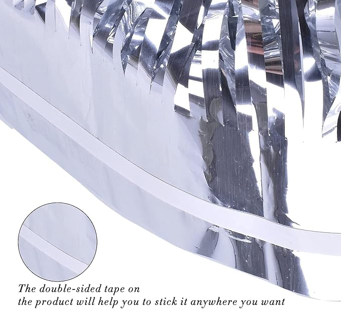3pcs 2M X 1M Metallic Tinsel Curtains Aluminium Foil Flow Silk Curtain, Silver - Image 3
