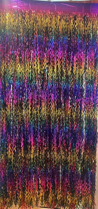 3pcs 2M X 1M Metallic Tinsel Curtains Aluminium Foil Flow Silk Curtain, Rainbow Wave - Image 4