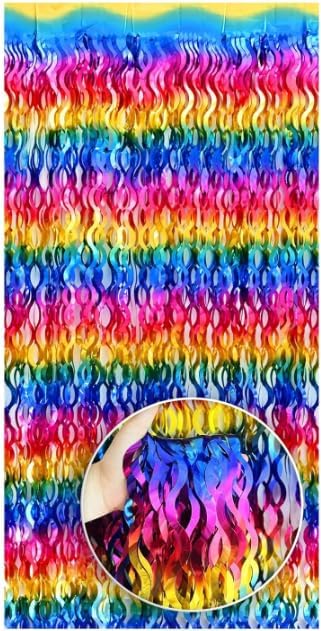 3pcs 2M X 1M Metallic Tinsel Curtains Aluminium Foil Flow Silk Curtain, Rainbow Wave - Image 5