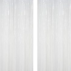 3pcs 2M X 1M Metallic Tinsel Curtains Aluminium Foil Flow Silk Curtain, White
