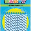 Striped Blue Birthday Candles, Pack of 24, 6 cm