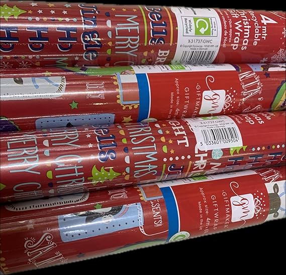 Christmas Wrapping Paper 4 x 2M/4 x 4M/4 x 7M/ 4 x 8M Rolls (Multicolour, 4M (Design 3)) - Image 2