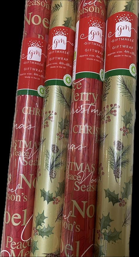 Christmas Wrapping Paper 4 x 2M/4 x 4M/4 x 7M/ 4 x 8M Rolls (Multicolour, 4M (Design 4)) - Image 2