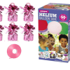 Large Helium Canister with Light Pink Curling Ribbon and 6 Foil Balloon Weights