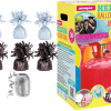 Small Helium Canister with Silver Curling Ribbon and White/Black 6 Foil Balloon Weights