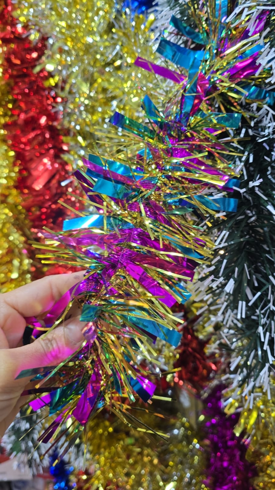11cm Christmas Pink/Blue/Gold Tinsel Garland Pack of 3 - Image 2